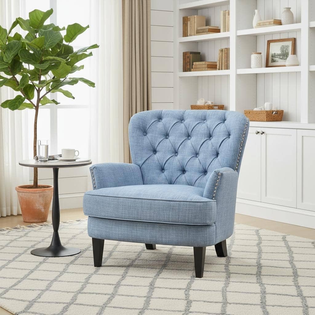 Tufted Lounge Chair with Nailhead Trim & Solid Wood Legs by Harper&Bright Designs
