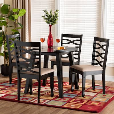 Ruby Modern Beige Fabric and Dark Brown Finished Wood 5-Piece Dining Set
