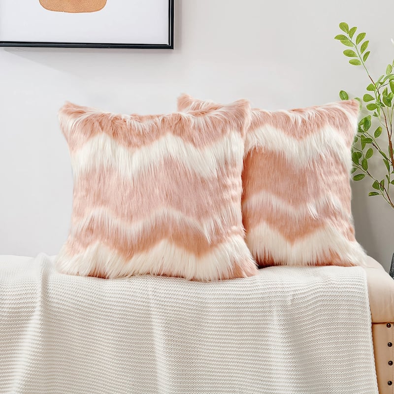 Chevron Shaggy Lamb FauxFur Pillow Cover (Set of 2), NO INSERT