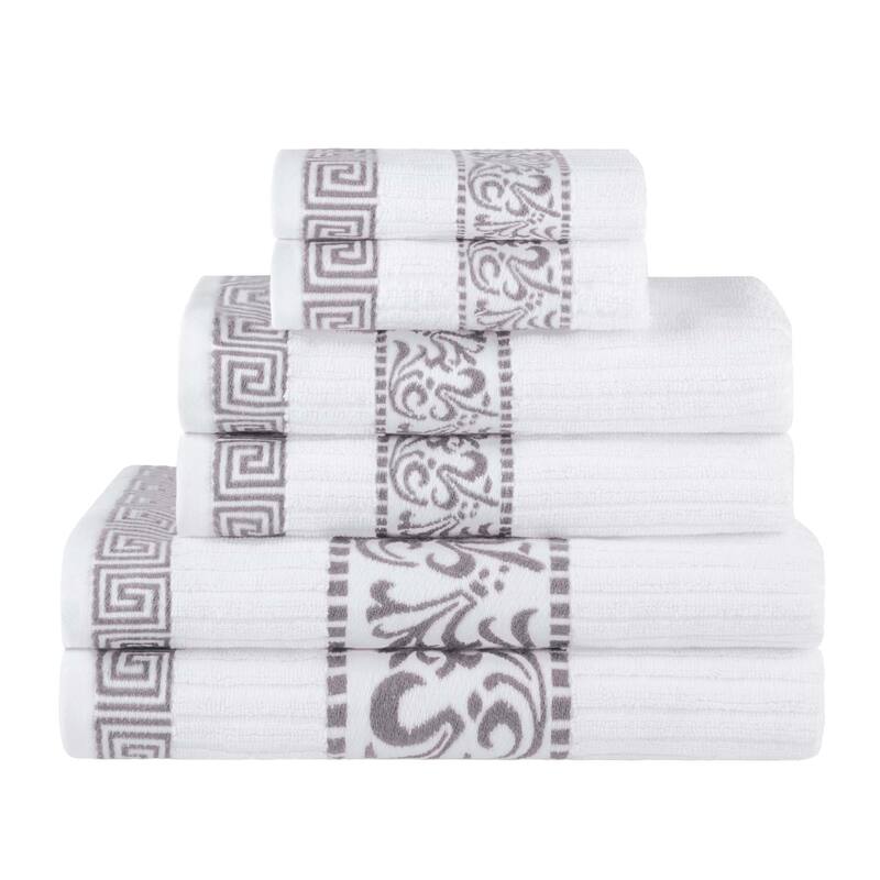 Superior Athens Cotton Floral Border Greek Key 6-Piece Towel Set
