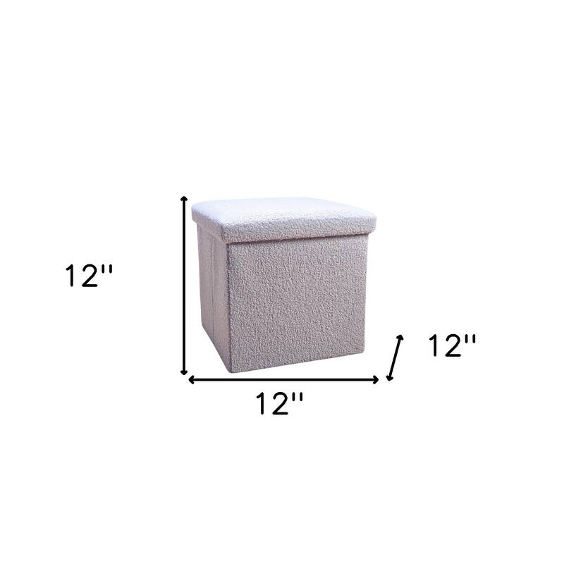 HomeRoots 12" White Boucle Cube Storage Ottoman