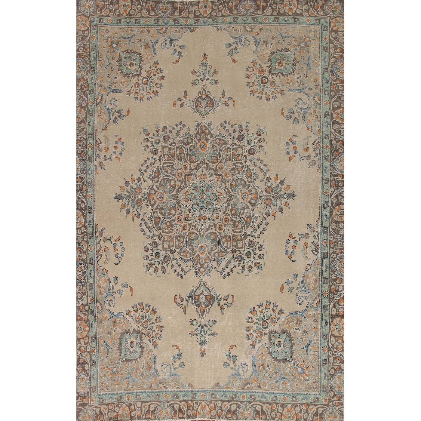 Hand Knotted Oriental 100% Wool Carpet Traditional Floral Beige & Ivories Tabriz Area Rug - 11' 6'' X 8' 7''