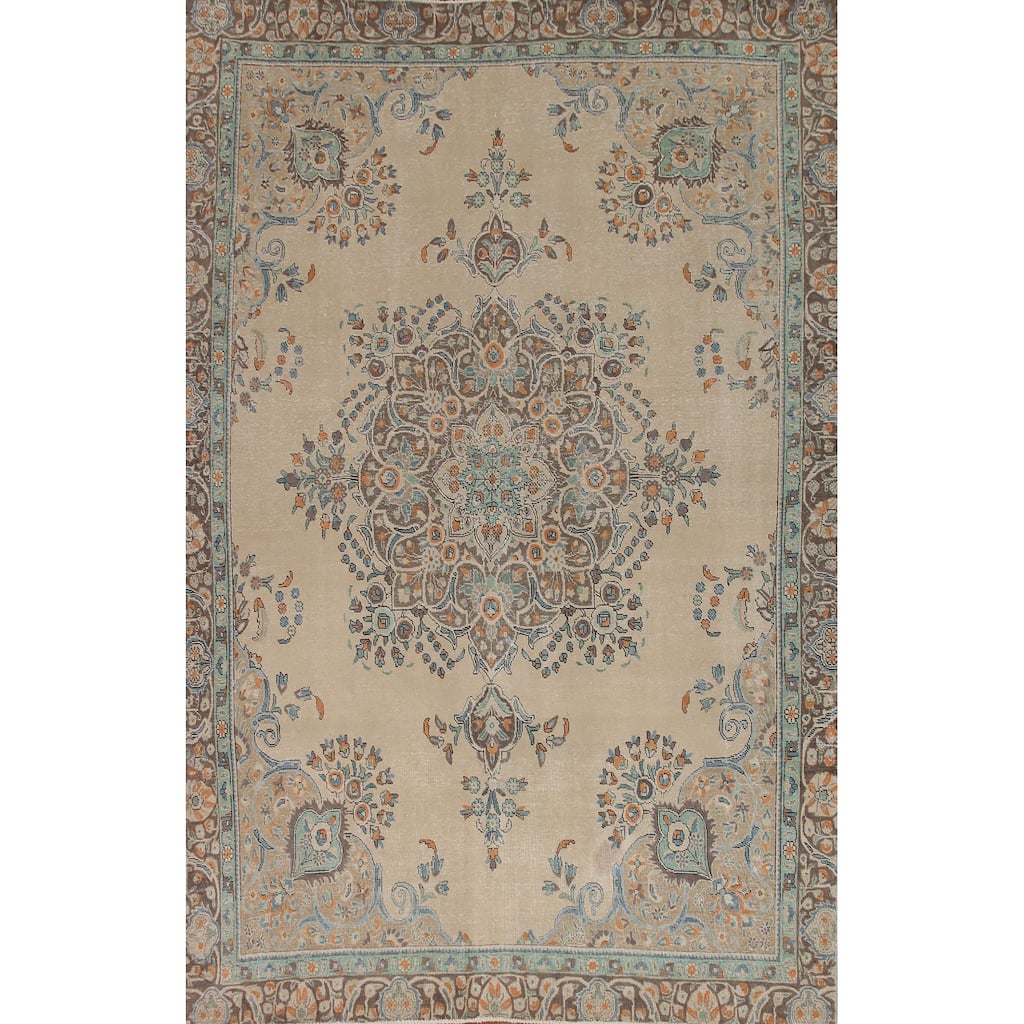 Hand Knotted Oriental 100% Wool Carpet Traditional Floral Beige & Ivories Tabriz Area Rug - 11' 6'' X 8' 7''