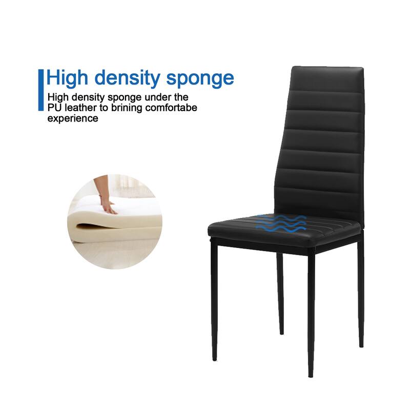 Modern 5-Piece Dining Set with Rectangular Tempered Glass Table & 4 High Back Upholstered Chairs