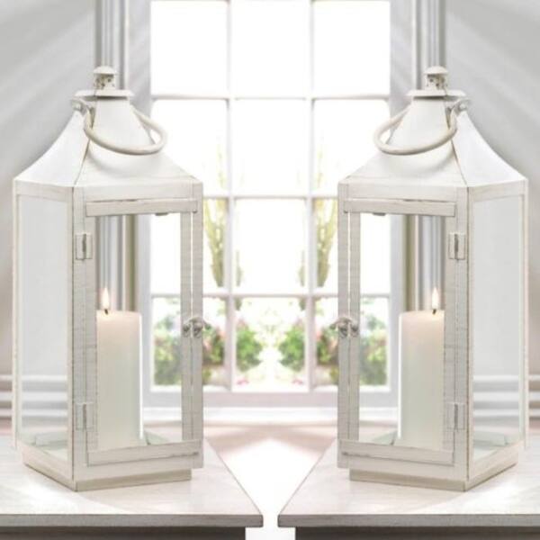 Shop Set Of 2 Large Traditional White Lanterns On Sale Free
