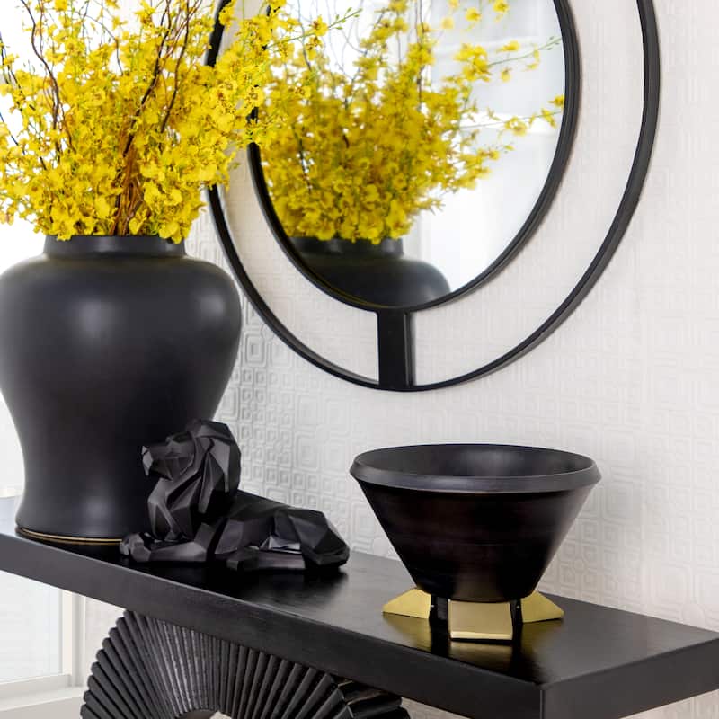 12" Wooden Bowl with Metal Legs Contemporary Modern Decorative Black Bowl Table Accent for Home or Office - 12" x 12" x 8" - 12" x 12" x 8" - Black
