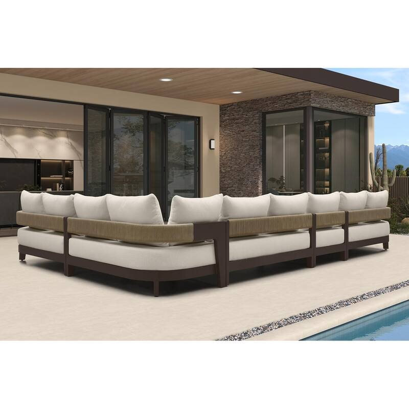 PURPLE LEAF Modern Aluminum Sectional Sofa with 7.87" Cushions for Yard Porch Deck Outdoor Conversation Sets
