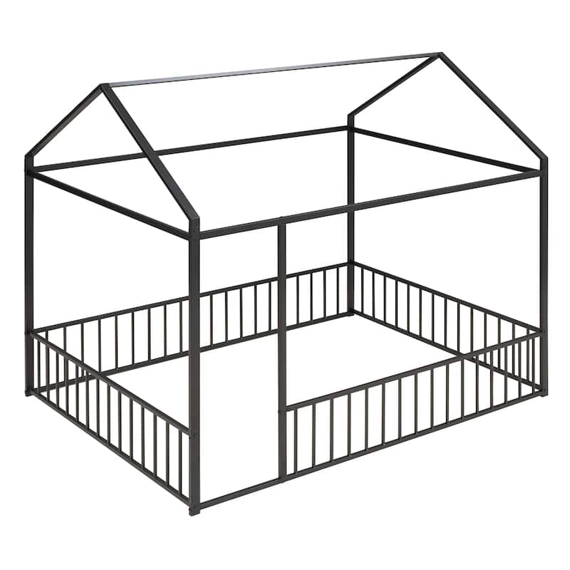 Metal Bed House Bed Frame with Fence, for Kids, Teens, Girls, Boys