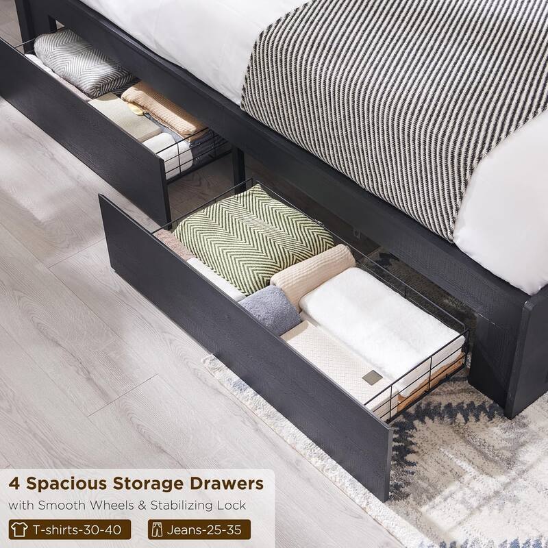 Modern King Size Bed Frame, 52" Tall Arched Recessed Headboard