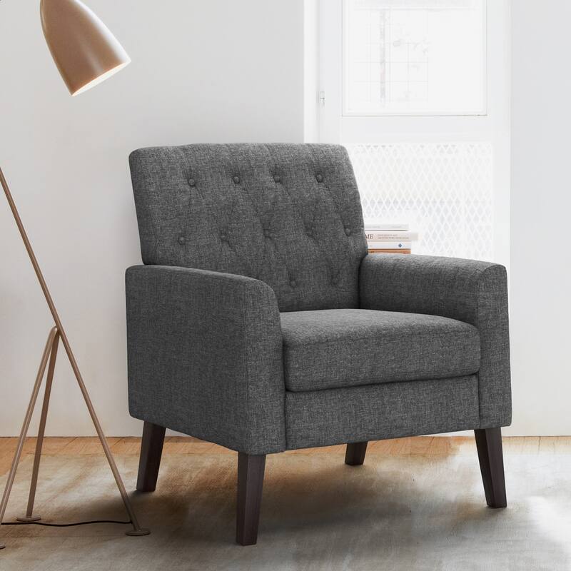 Modern Upholstered Accent Chair with Tufted Backrest and Solid Wood Legs Living Room Armchair - Carbon/Fabric - Single