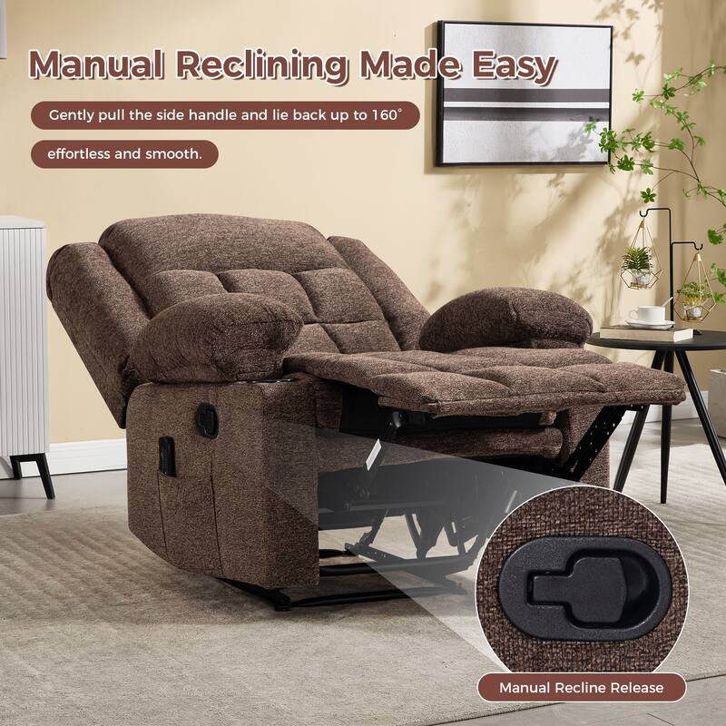 Ebello Manual Recliner Chair with Massage and Heat, Fabric Recliner with Cup Holders & Storage Pockets, Lounger for Living Room