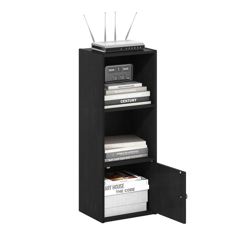 Furinno Luder 3-Tier Shelf Bookcase with 1 Door Storage Cabinet