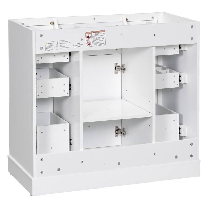 35.6" White Freestanding Bathroom Vanity with 6 Drawers, 1 Door, Adjustable Shelf, Modern Painted Finish