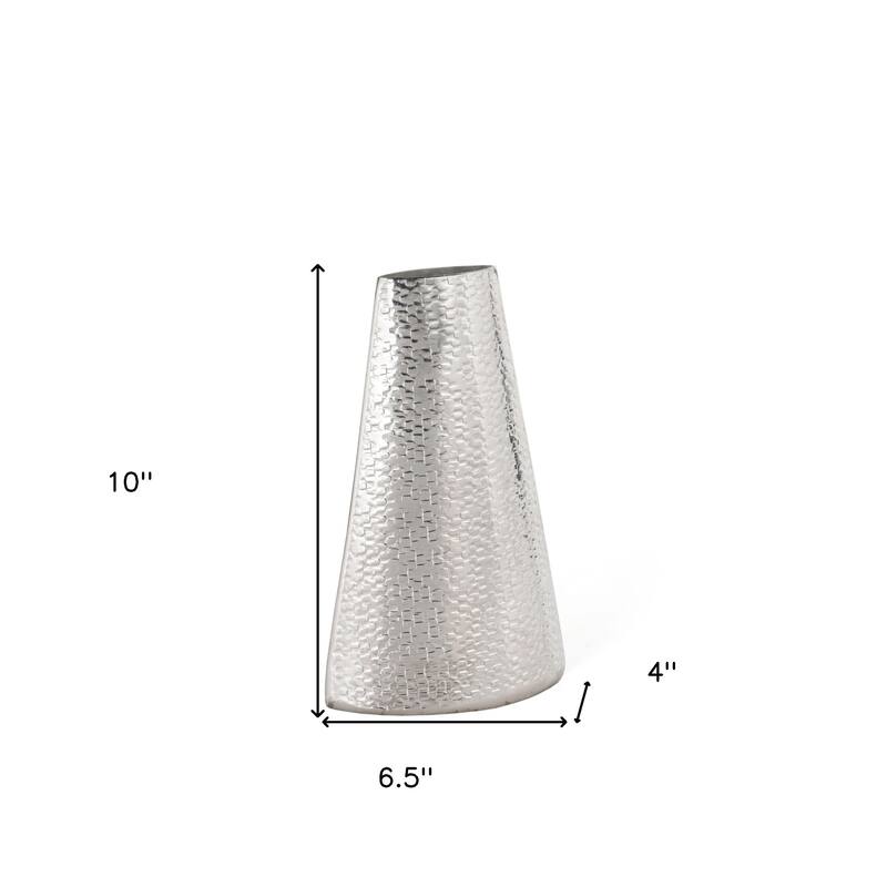 HomeRoots 10" Silver Abstract Cylinder Cone Table Vase - 6.5