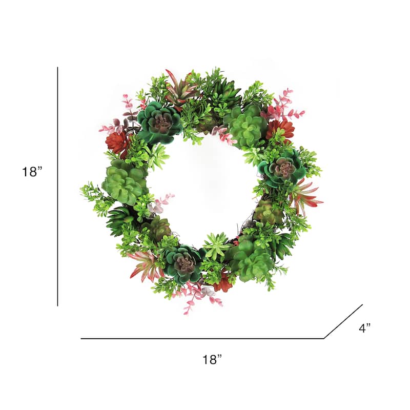 Artificial Mixed Boxwood Succulent Greenery Wreath 18in