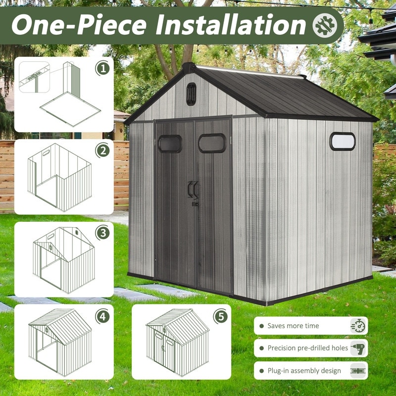 thumbnail image 2 of Yesurprise Outdoor Storage Sheds, Metal Outside Garden Storage Shed Lockable Door Spacious Waterproof Roof Design Utility Tool Storage Shed Backyard B 2 of 13