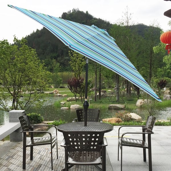 9ft patio umbrellas on sale OLIXIS Umbrella with Tilt and Crank Button & 8 Sturdy Ribs Waterproof, Patio Table Umbrella Perfect for Poolside, Terrace, Beach and Outdoor Restaurant, Blue : Patio, Lawn & Garden Umbrella base required not included Note BONOSUKI Patio 9Ft LED Market