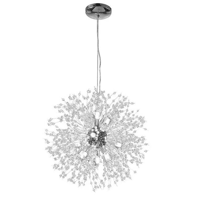 8-Light Dandelion Crystal Chandelier Firework Pendant Ceiling Light - 15.7" Dia - Silver