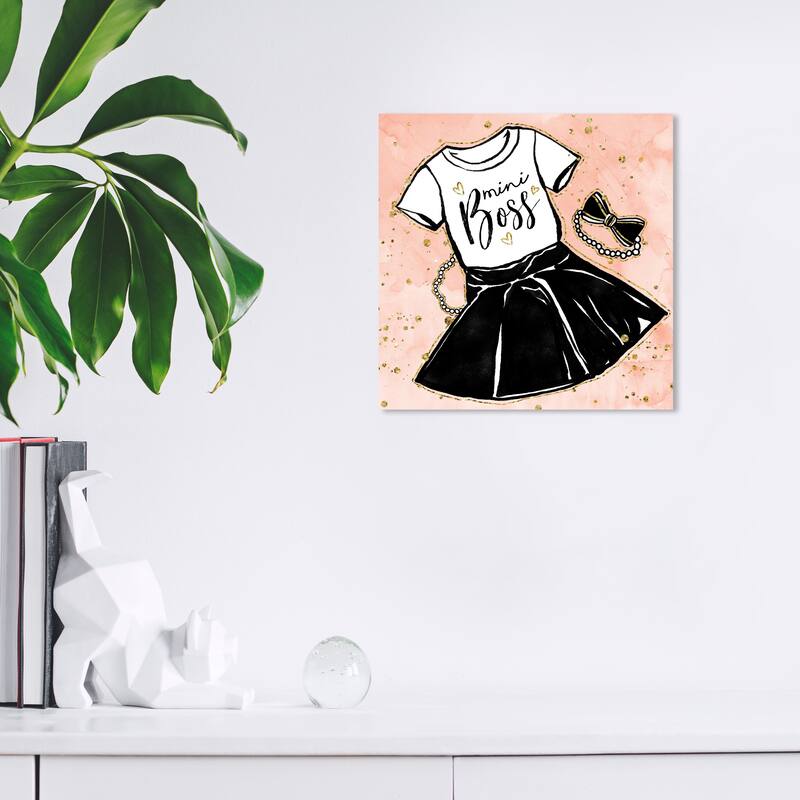 Wynwood Studio Canvas Fashion and Glam Mini Boss Black and Light Pink Wall Art Canvas Print - 12 x 12