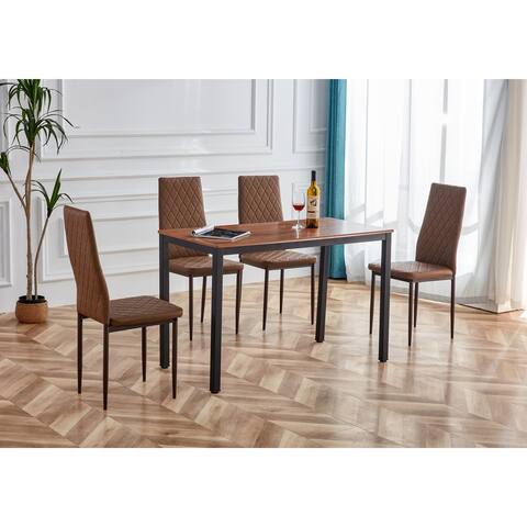 Set of 5 Retro Style Dining Table and Chair PU Elastic Fireproof Sponge Dining Table and Chair, Coffee