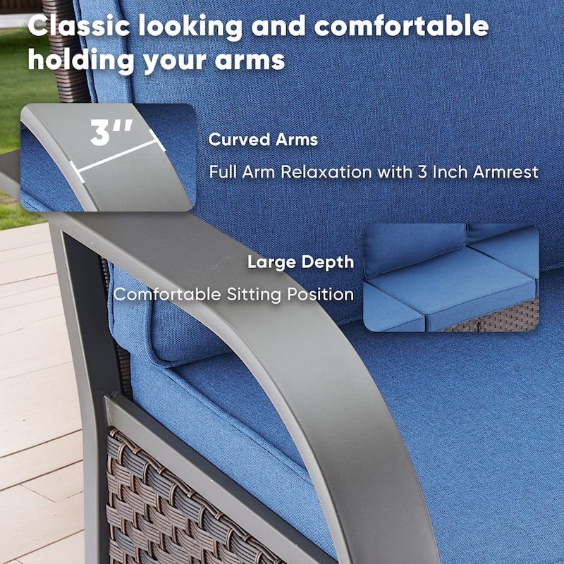 Outdoor 3 Seats Sofa with Ottoman, Club Chairs Furniture Set