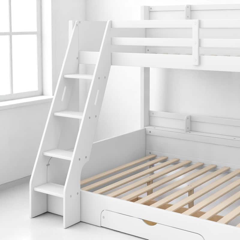 Twin Over Full Bunk Bed with Storage Shelves, LED Lights, Charging Station, and Drawer, kid bed,Storage bed