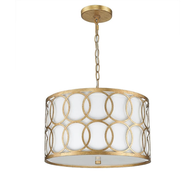 Gold Metal Drum Pendant with Geometric Shape