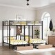 preview thumbnail 2 of 15, Multi-functional Metal Frame Full Over Twin & Twin Triple Bunk Bed with Drawers, Desks and Shelves in the Middle, Black