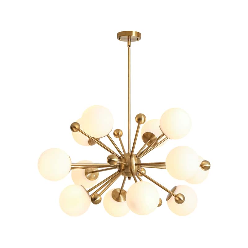 12-Light Modern Sputnik Brass Chandelier with Frosted Glass Globes for Living Room, Dining Room - 12 Light