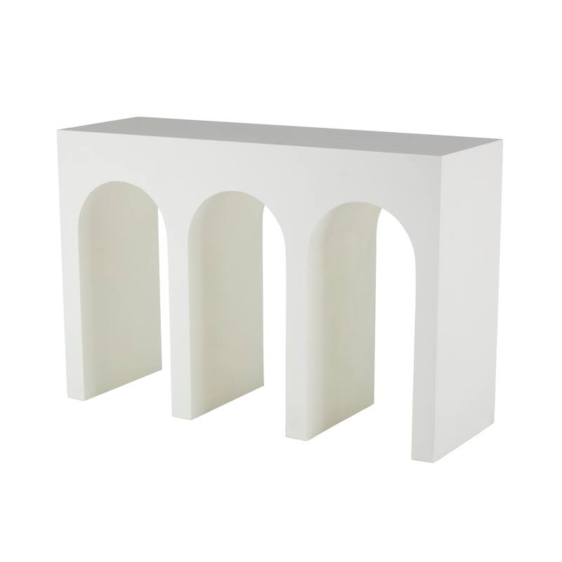 Wooden Art Deco Arched Cutout Console Table - White - Roche River Decor - 16"Wx47"Lx32"H