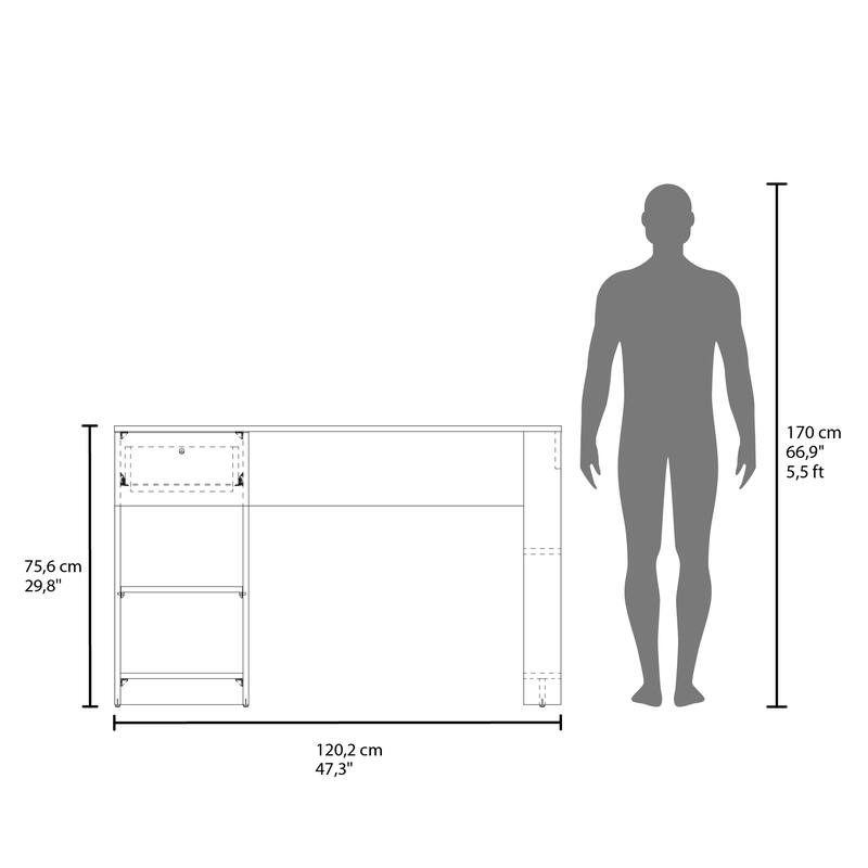 Salomé Computer Desk with Open Storage, Natural Oak