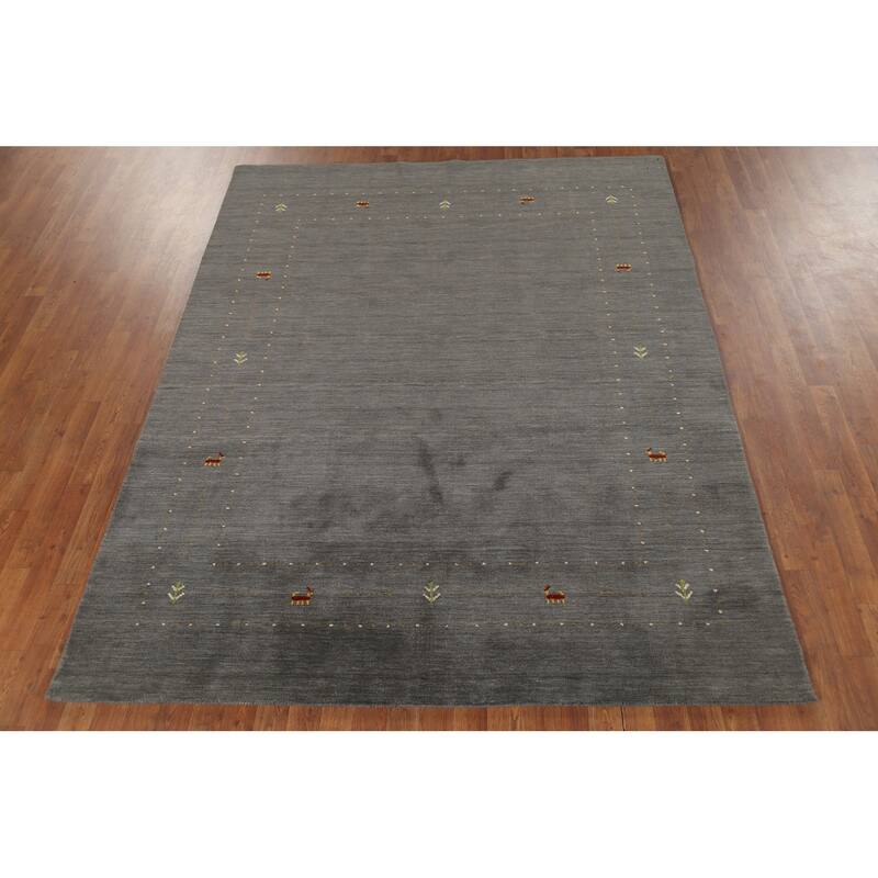 Gray Gabbeh Indian Area Rug Hand-Knotted Wool Carpet - 6'5"x 8'2"