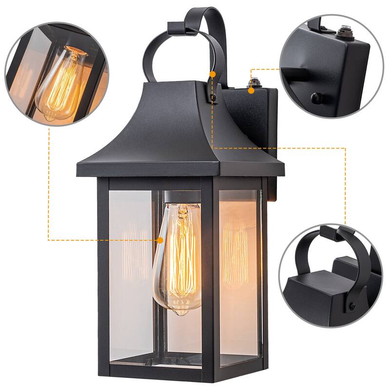 C Cattleya 1-Light Matte Black Dusk to Dawn Outdoor Wall Sconce Lantern