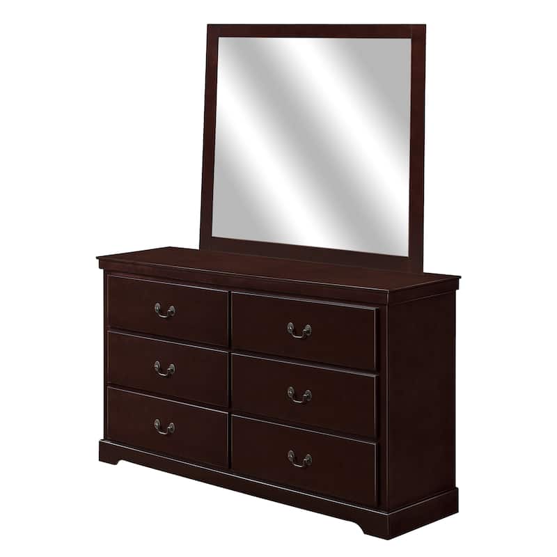 Balli 4 Piece Queen Size Bedroom Set, Black Leather Panel Padding, Cherry Brown