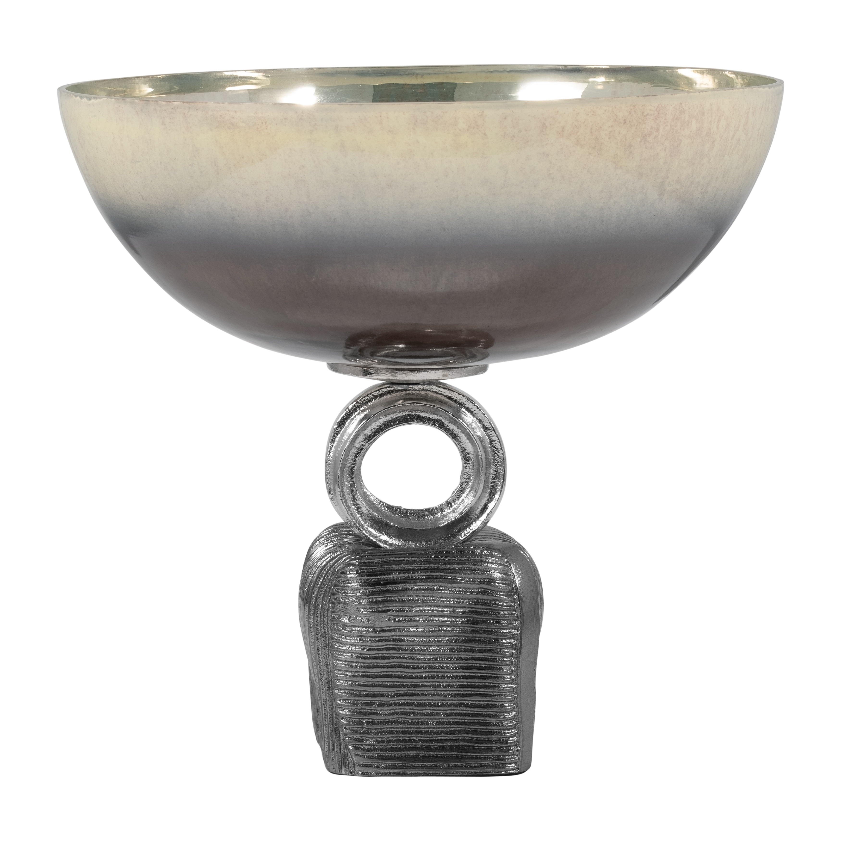 Sagebrook Home Glass Multi Round Ribbed Bowl On Metal Base