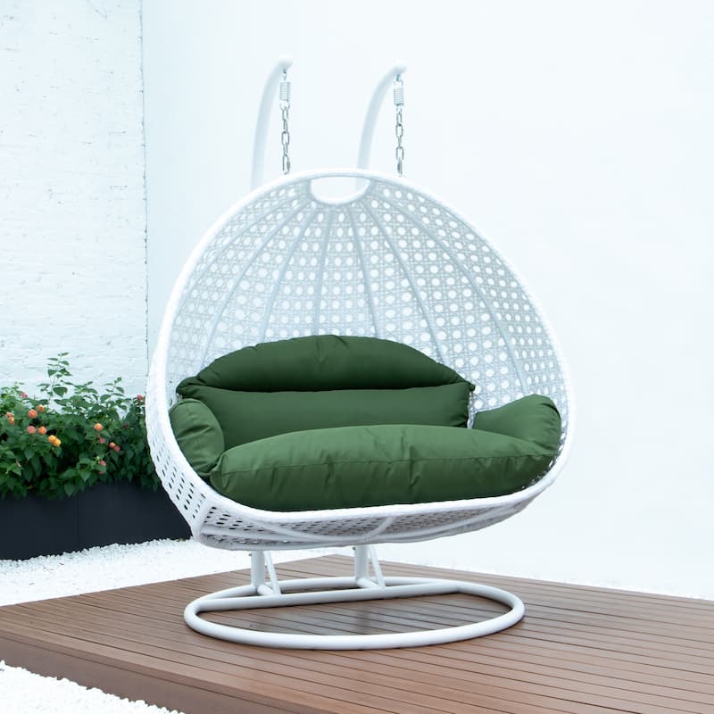 Egg-Shaped Swing Chair with Stand 2-Person Outdoor Patio Swing - Iron Frame & All-Weather Washable Cushions