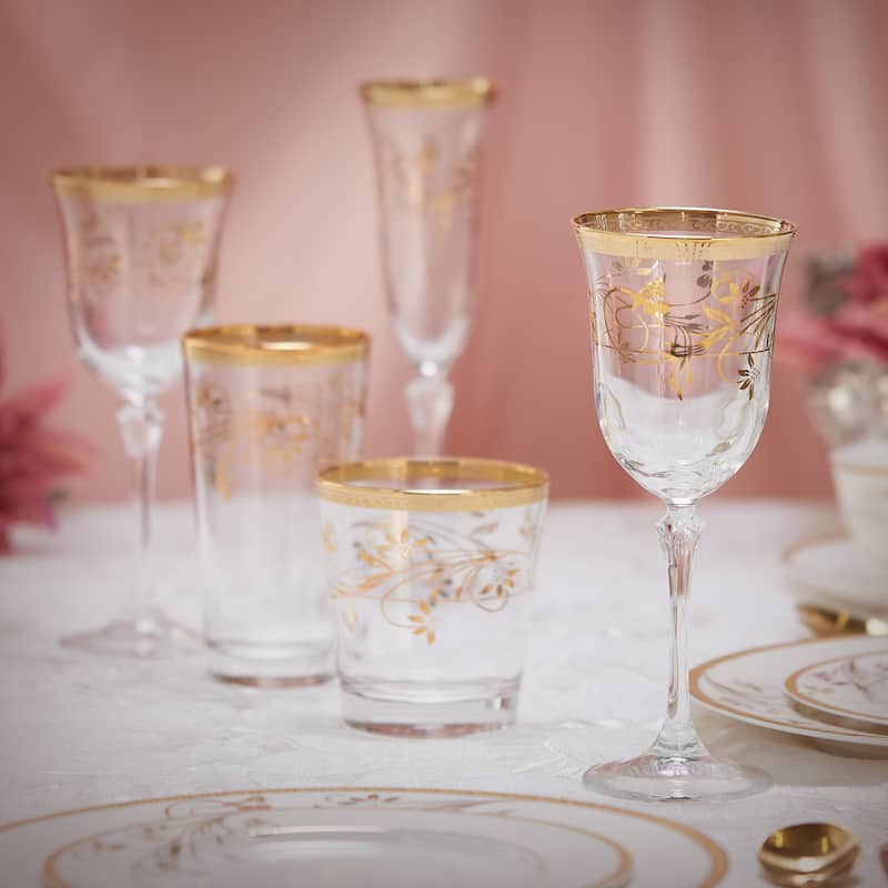 Lorren Home Trends Rosalia Flower White Wine, Set of 4