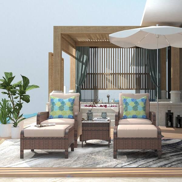 Shop Amarantos 5 Pieces Patio Furniture Set Outdoor Wicker Rattan Chair And Ottoman Set With Cushions Side Table Overstock 31917662