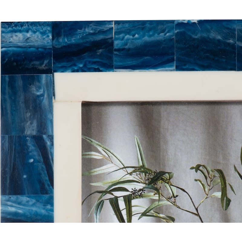 Decorative Photo Frame Contemporary Resin Wood Navy Blue and White Geometric Design Picture Frame Home