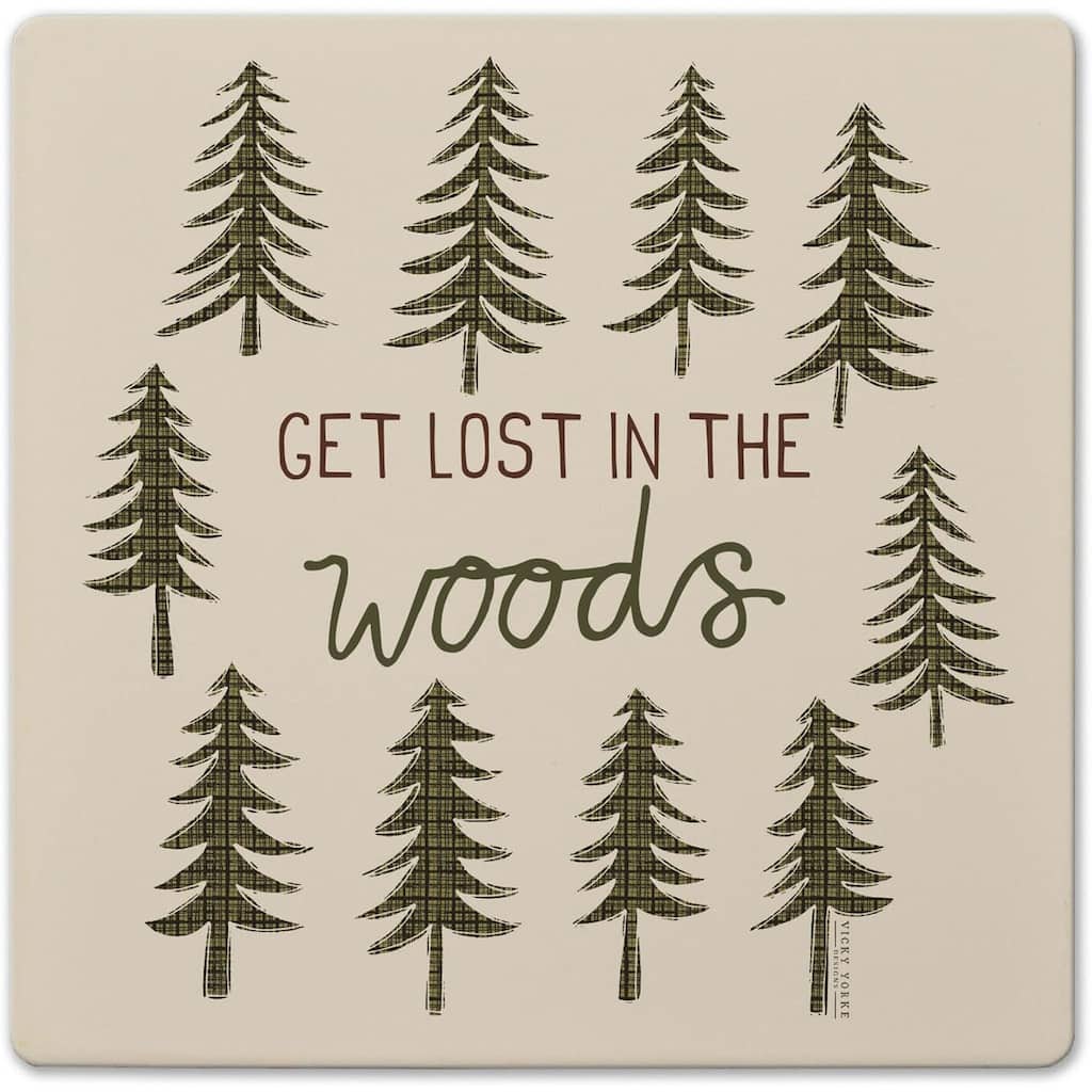 Get Lost Decorative Heat Tolerant Stone Trivet with Non-Skid Cork Backing 8” Square Artistic, Durable, Easily Wipes Clean