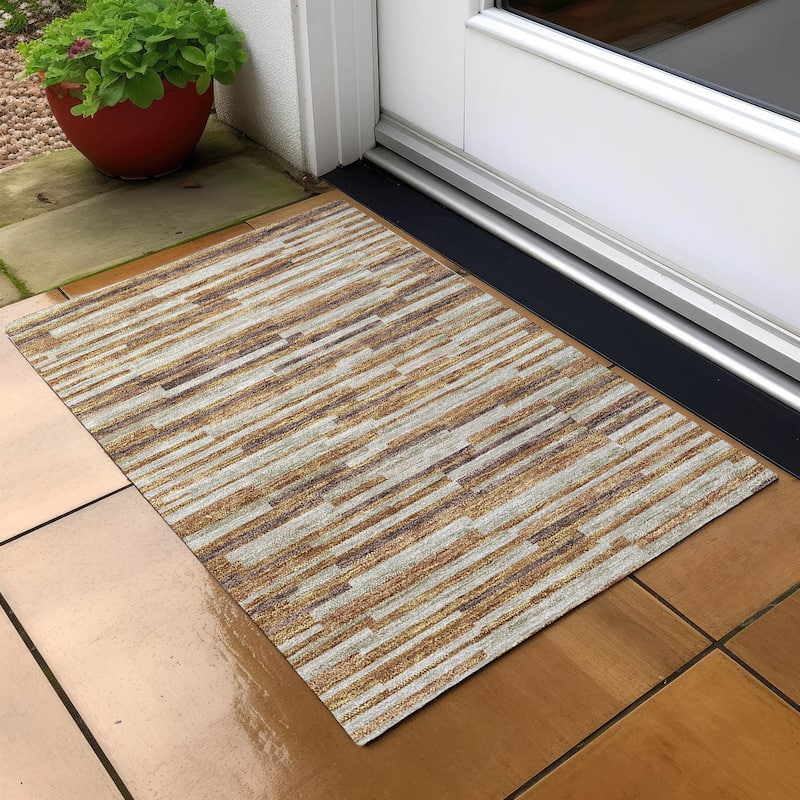 Machine Washable Indoor/ Outdoor Chantille Modern Stripes Rug - Paprika - 1'8" x 2'6"