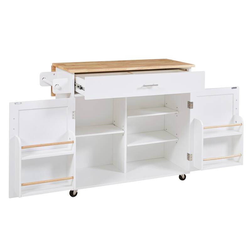 Rolling Kitchen Island Kitchen Cart with Rubberwood Countertop Spacious Drawer Dividers and Storage Shelves, for kitchen