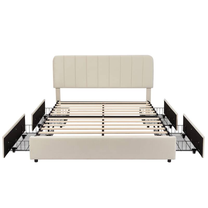 Javlergo Upholstered Platform Bed Frame with Storage Drawers and Adjustable Headboard, No Box Spring Needed