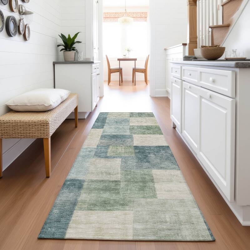 Premium Washable Super Soft Contempory Checker Mayfield Rug - Seafoam - 2'3" x 7'6"