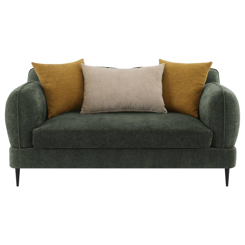 Dija Loveseat, 3 Accent Throw Pillows, 64 Inch, Dark Green Chenille