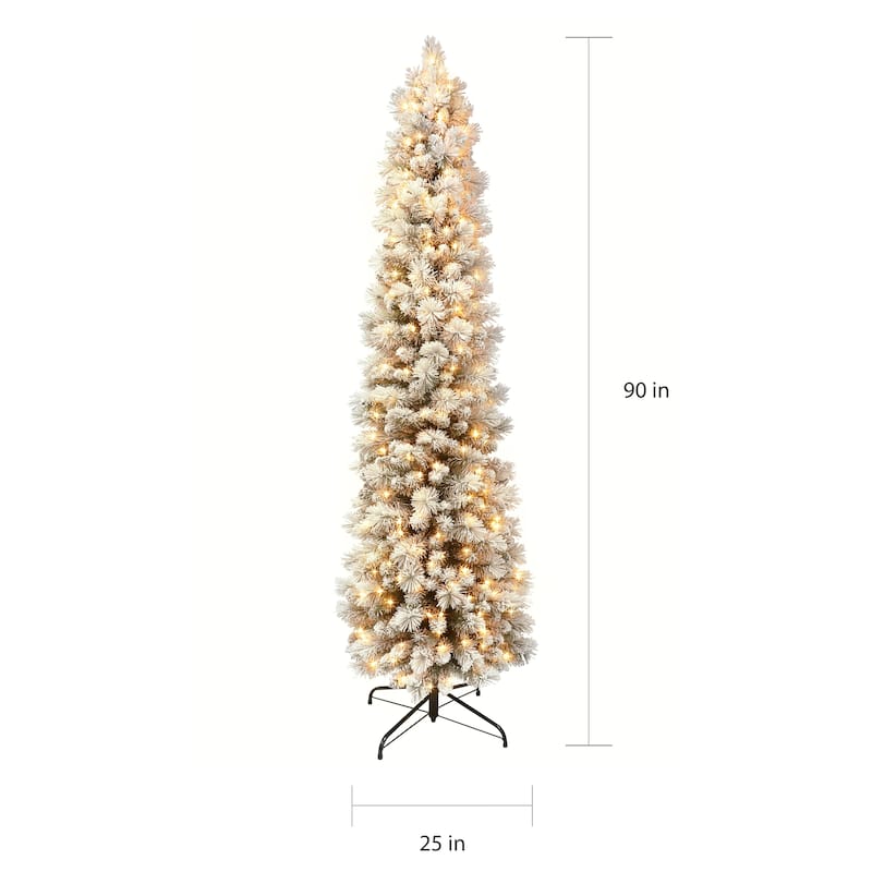 Puleo International 7.5' Pre-lit Flocked Christmas Portland Pine Tree