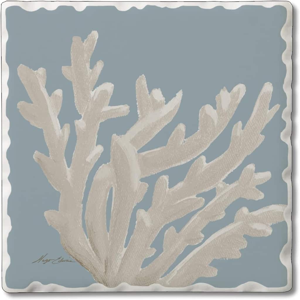 Absorbent Stone Tumbled Tile Coasters, Coral Reefs, Set of 4