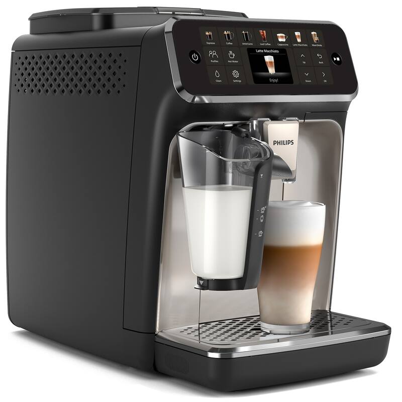 Philips 4400 Fully Automatic Espresso Machine with LatteGo Milk Frother, Black and Chrome