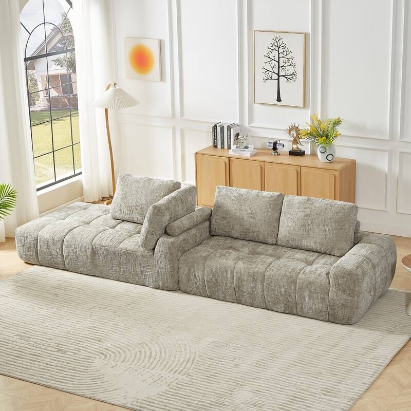111.4" L-Shaped Mnimalist Faux Fur Sectional Oversized Sofa for Living Spaces