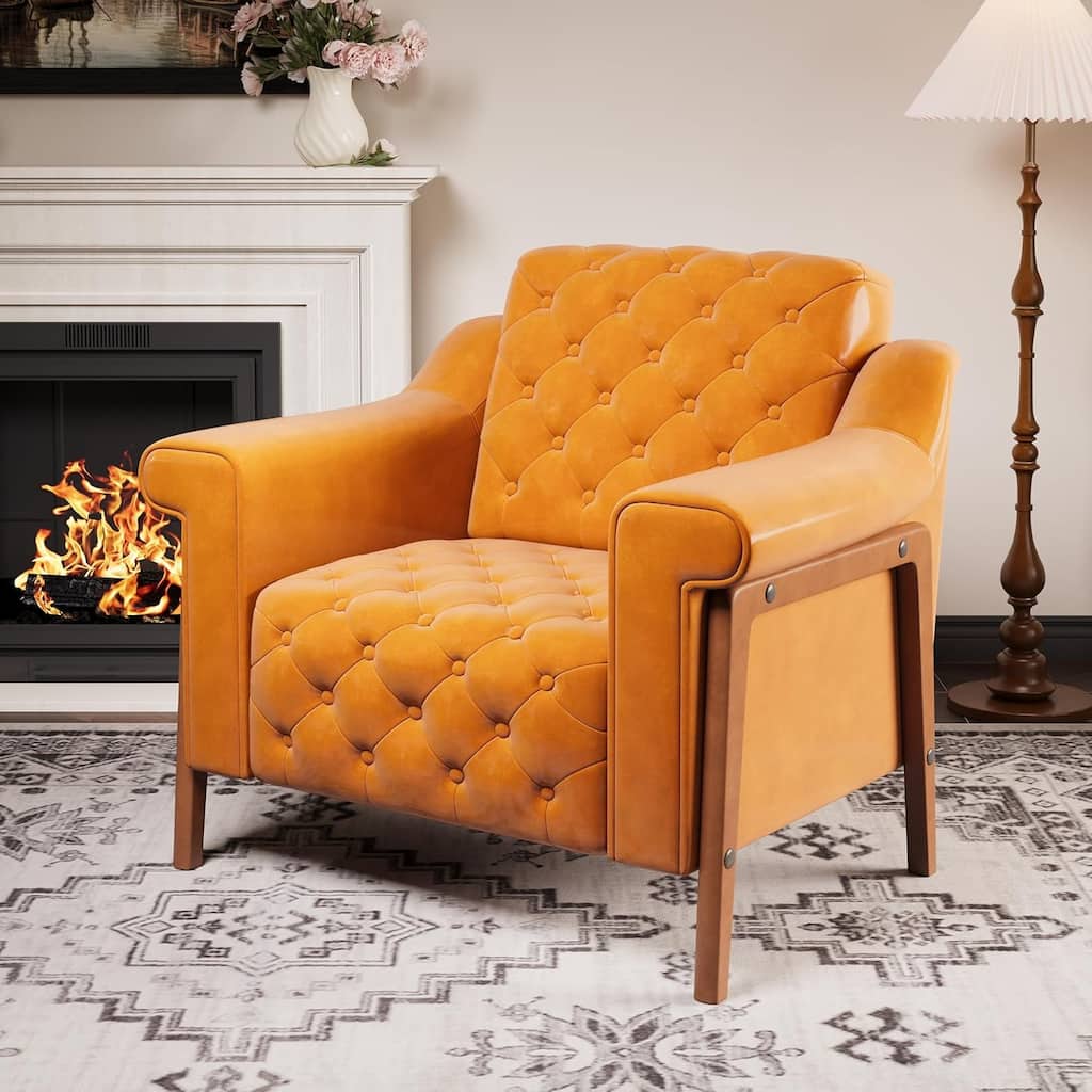 Cozy Accent Chair,PU Leather Modern Living Room Chairs,Mid-Century Office Reading Chair,Single Sofa,Armchair